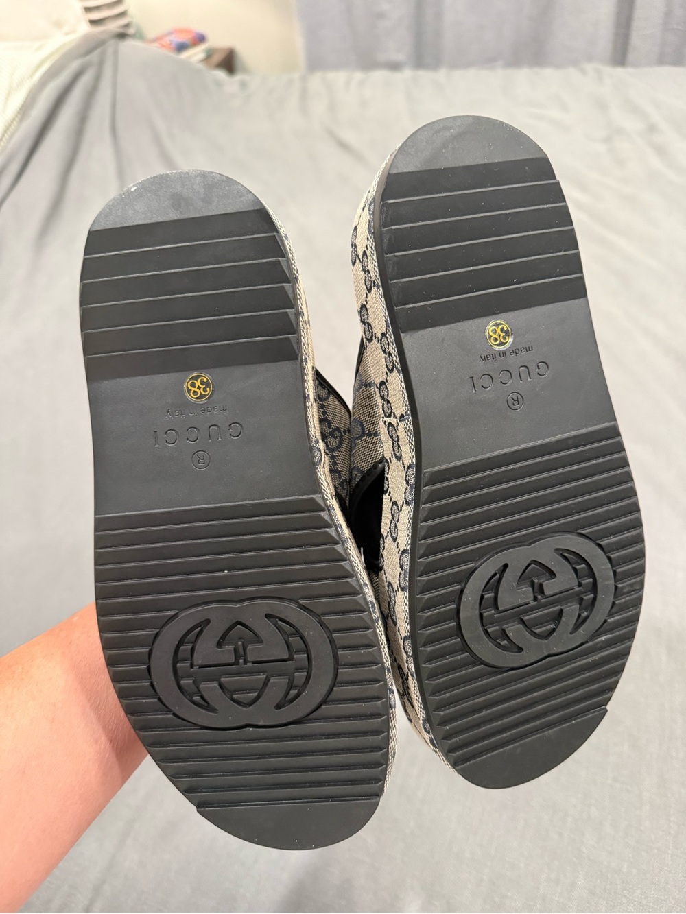 GG navy & Beige Canvas Cross-Strap Sandals - Picture 4 of 5